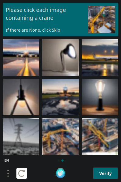 hCaptcha™: Please click each image containing a crane