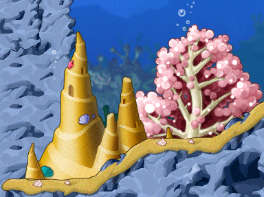 A sandcastle in Sand Castle Playground, next to an aquatic tree