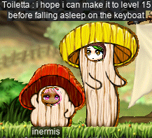 inermis & Toiletta posing for a pic with their faces in the wooden mushroom cutouts