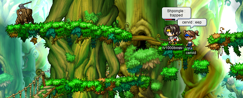 In a tough spot of The Forest South of Ellinia, trapt by a single Axe Stump