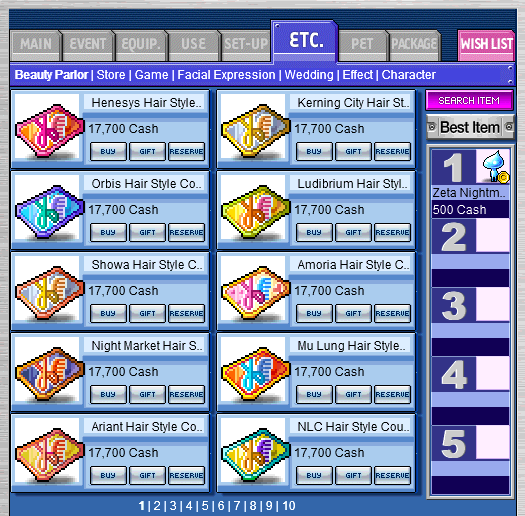 The “Beauty Parlor” tab of the Cash Shop