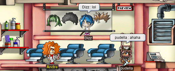 Dizz previewing wigs @ Kerning City Hair Salon (Dizz: lol / pudella: ahaha)
