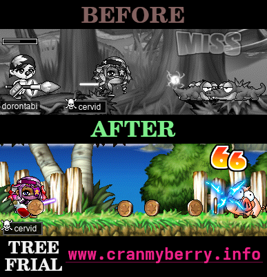 BEFORE: “MISS” / AFTER: cervid hits a Pig from afar for 66 damage / TREE FRIAL: www.cranmyberry.info