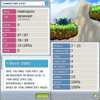 Basic Stats: Until you make your first job advancement or reach level 11, your basic stats will automatically increase based on your character’s needs.