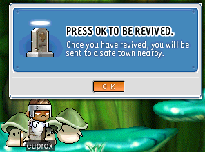 PRESS OK TO BE REVIVED. / Once you have revived, you will be sent to a safe town nearby.