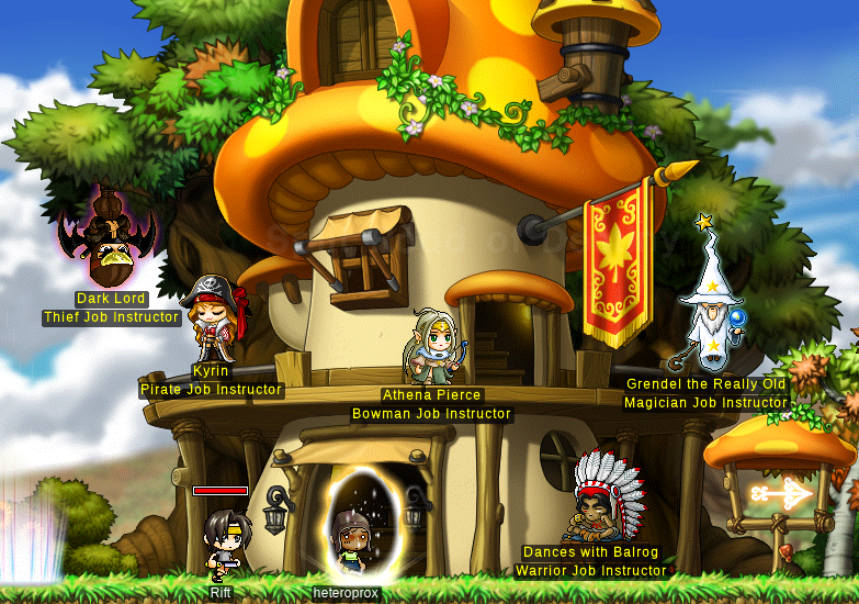 All five first-grade job instructors chilling in the same Maple Island map