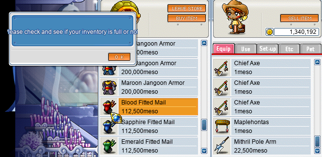 Please check and see if your inventory is full or not Please check and see if your inventory is full or not