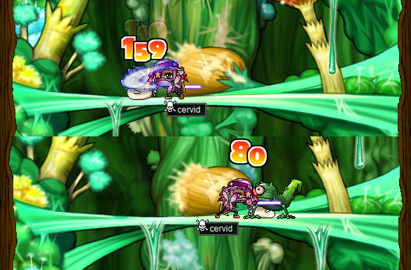 cervid beating up Curse Eyes 2 and Horned Mushrooms 2 @ Magician’s Tree Dungeon