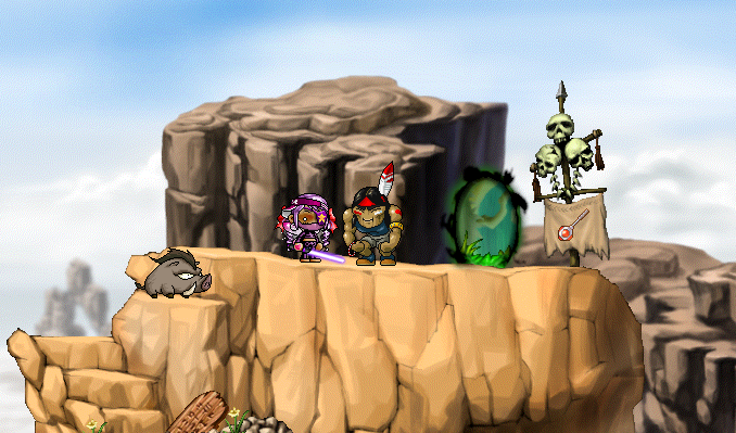 A portal to Ellinia markt with a Fusion Mace banner opens up next to WJI