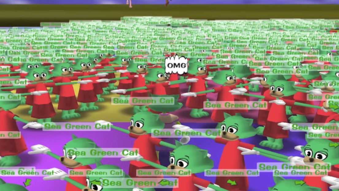 A veritable “sea” of Sea Green Cats T-posing